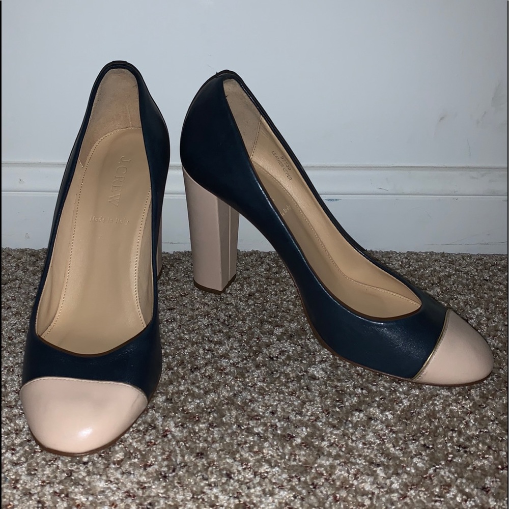 J. Crew Etta Cap Toe Leather Block Heel Pump (7.5)